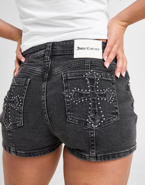 Diamante Cross Denim Shorts