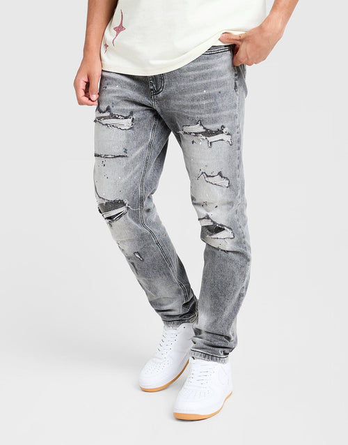 Rhinestone Slim Ripped Jeans