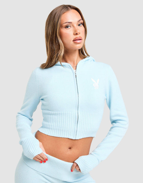 Embroidered Knit Full Zip Hoodie