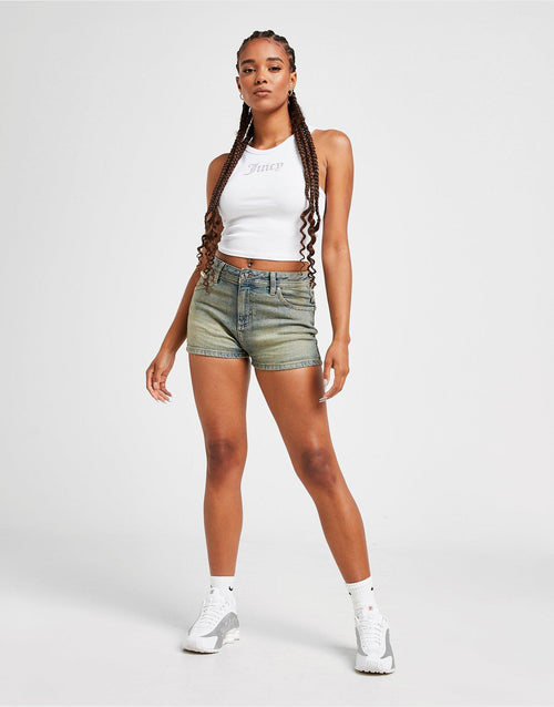 Diamante Logo Denim Shorts