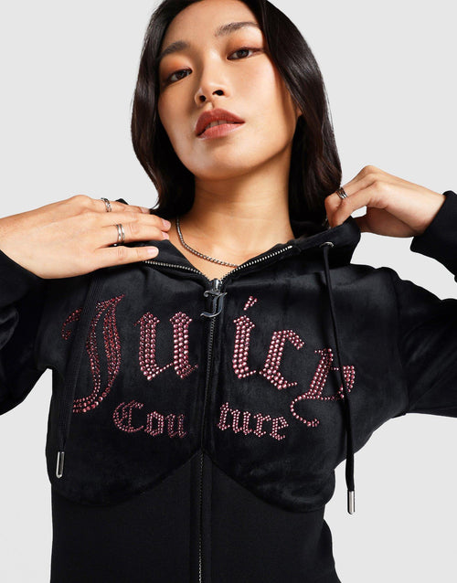 Hooded Full Zip Velour Crystal