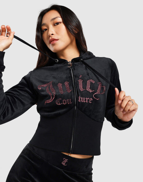 Hooded Full Zip Velour Crystal