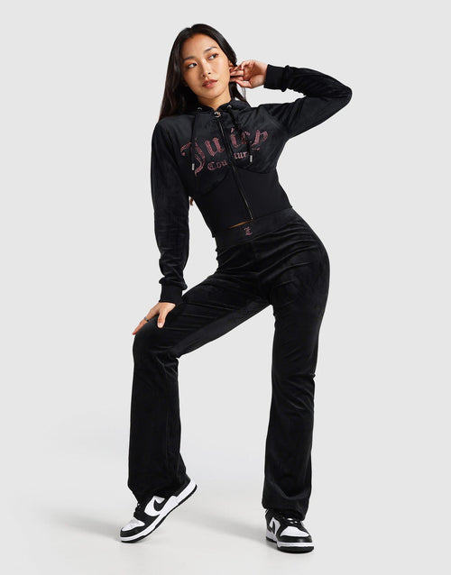 Hooded Full Zip Velour Crystal