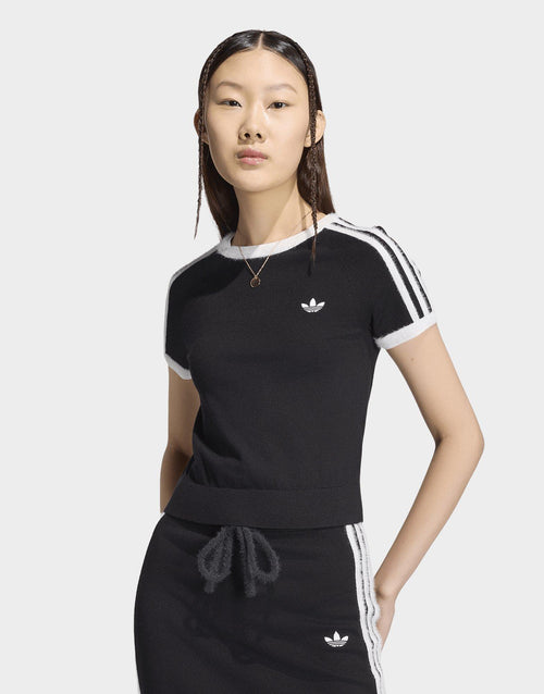 Fluffy 3-Stripes Knit Slim T-Shirt