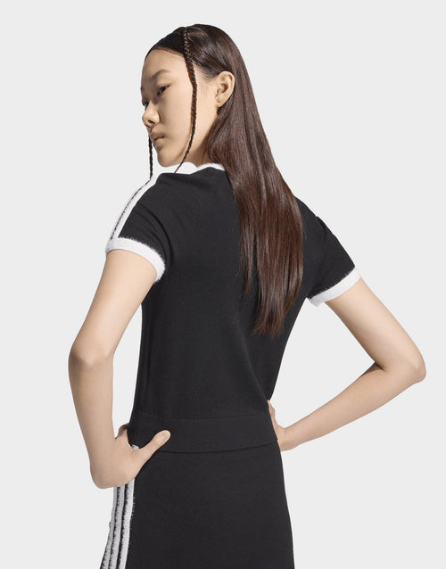 Fluffy 3-Stripes Knit Slim T-Shirt
