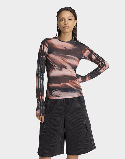Long Sleeve Mesh Marble All Over Print T-Shirt