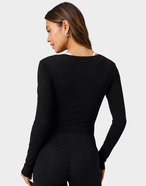 Modal Rib V-Neck Long-Sleeve Top