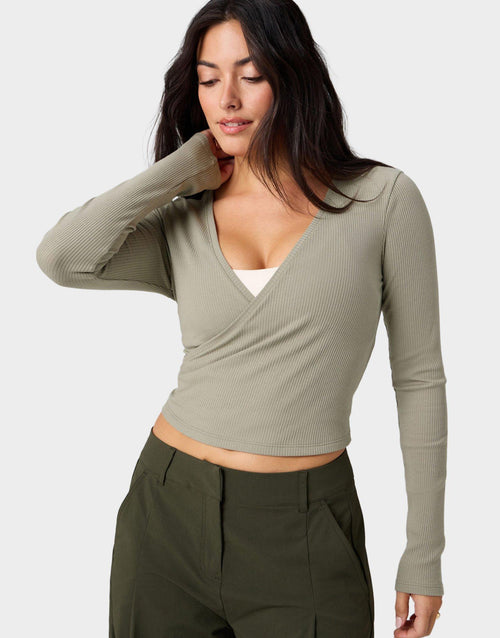 Modal Rib V-Neck Long-Sleeve Top