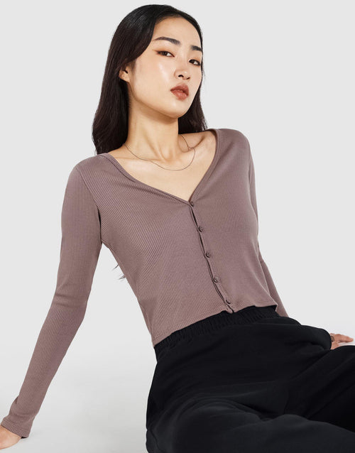 Modal Rib Cardigan Long-Sleeve Top
