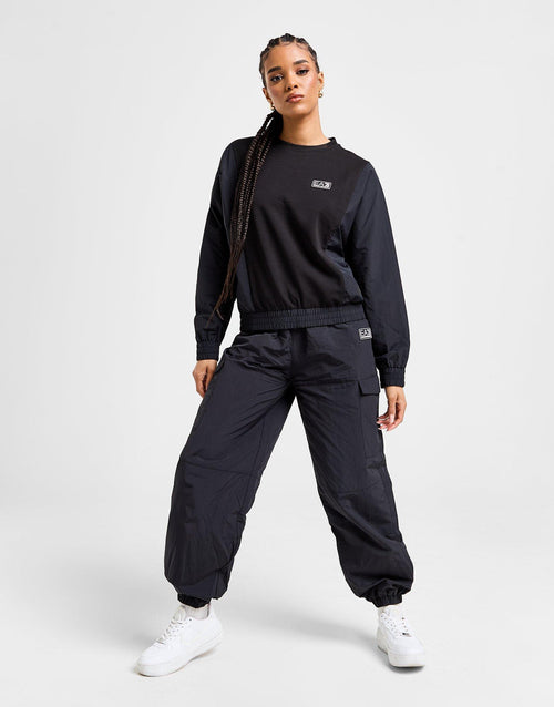 Woven Panel Crew Sweatshirt