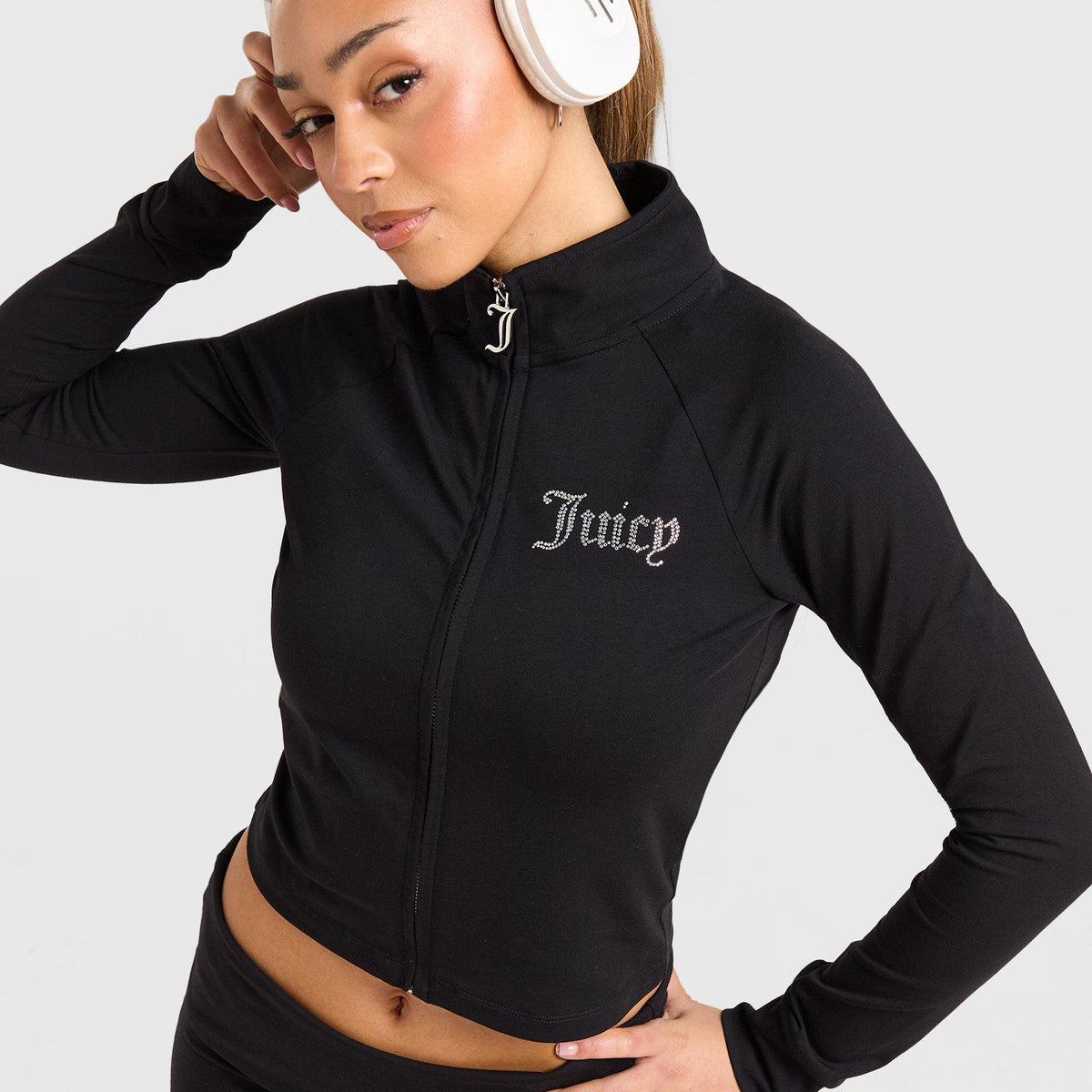 Black Juicy Couture Diamante Fitted Full Zip Top - JD Sports Malaysia