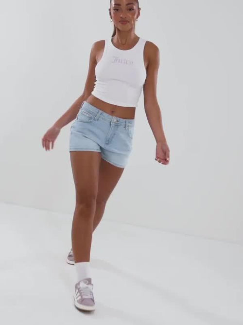 Diamante Logo Denim Shorts