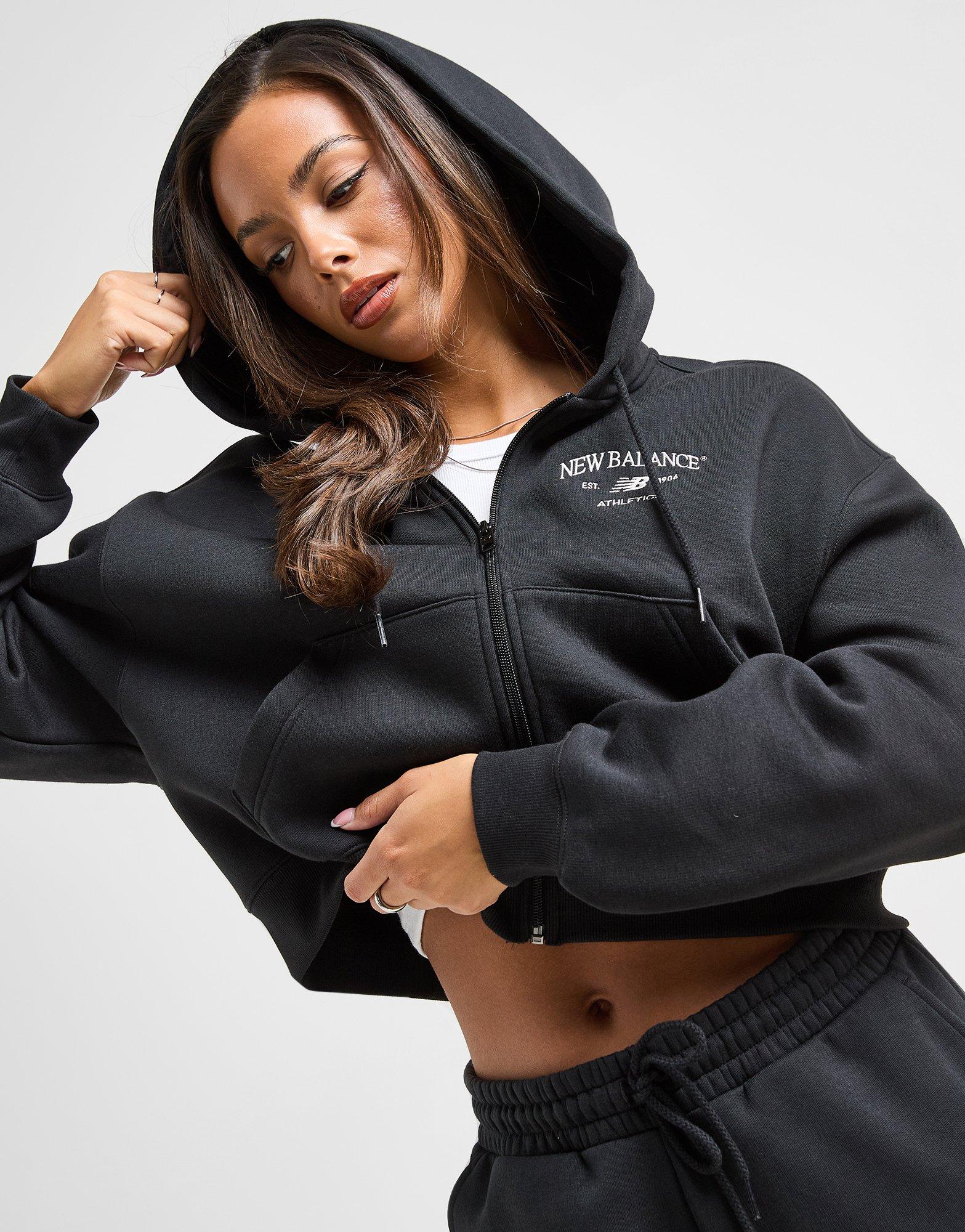 Black New Balance Athletics Cropped Full Zip Hoodie - JD Sports