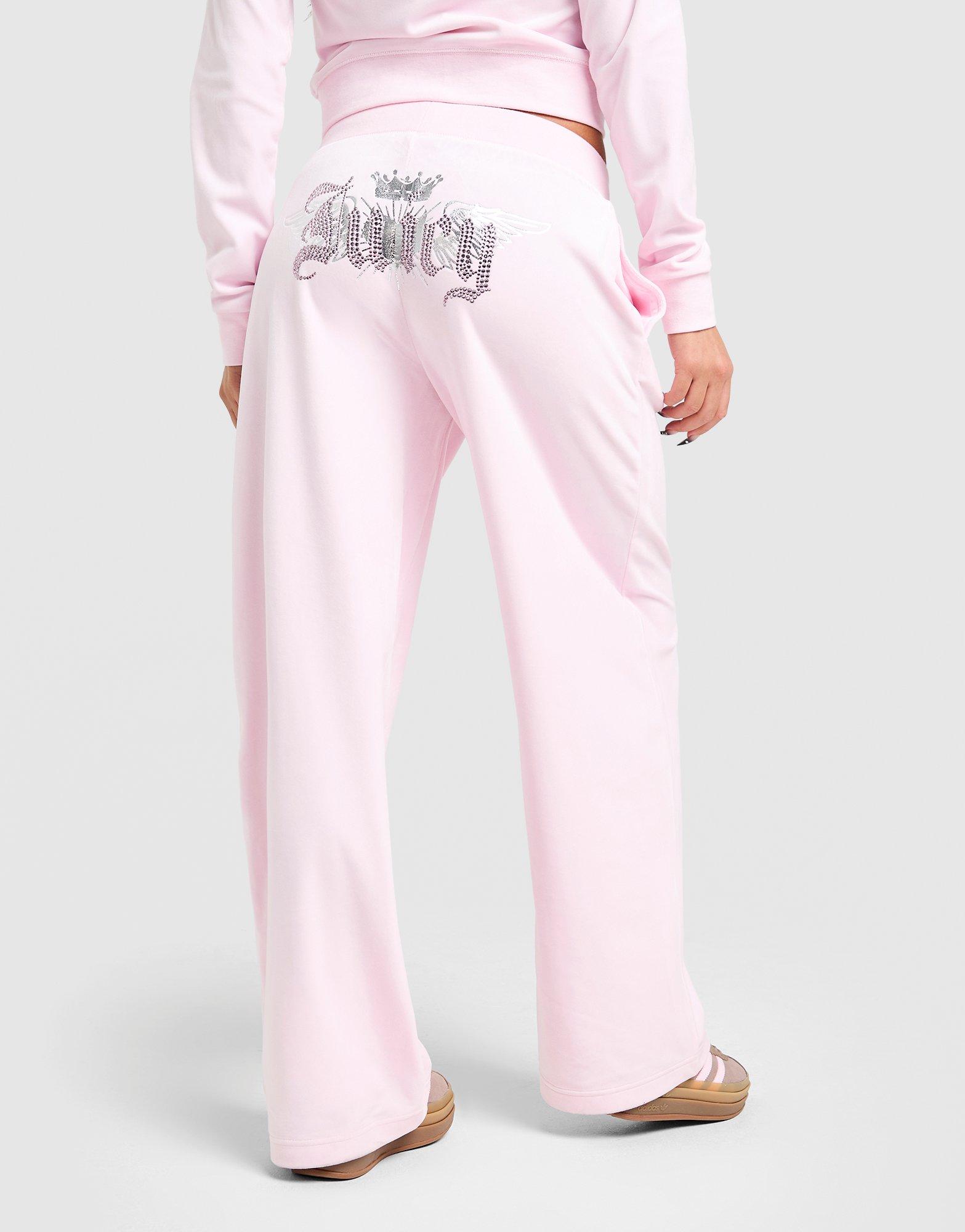 Pink Juicy Couture Angel Velour Diamante Wide Joggers - JD Sports