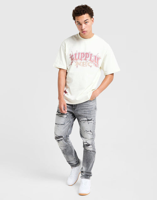 Rhinestone Slim Ripped Jeans