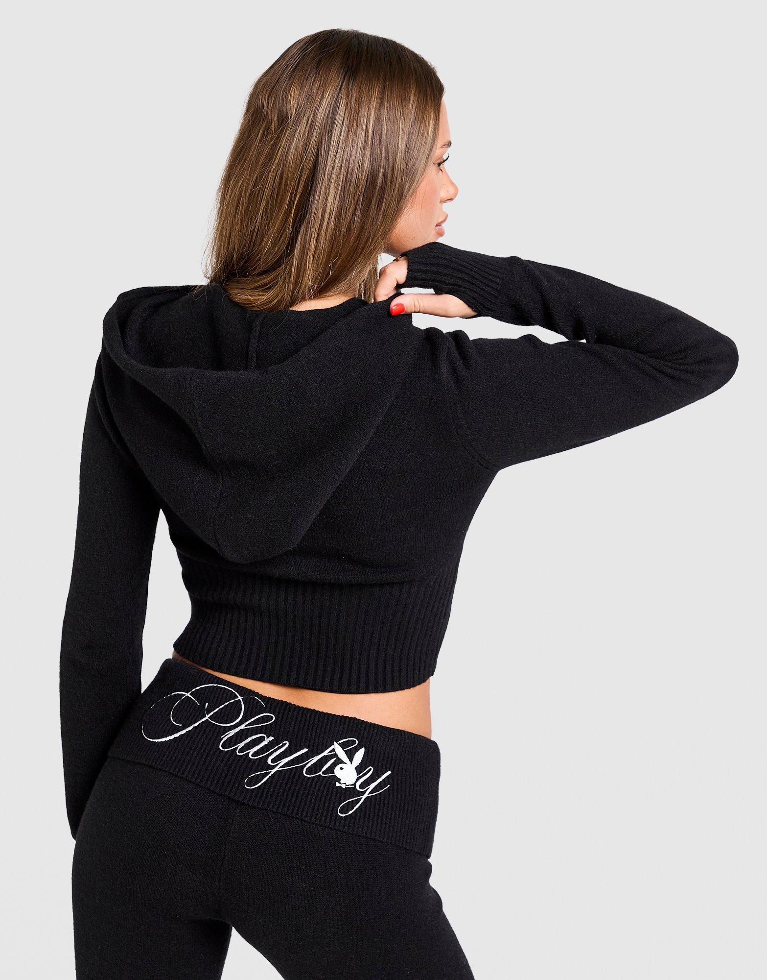 Black Playboy Embroidered Knit Full Zip Hoodie - JD Sports Malaysia