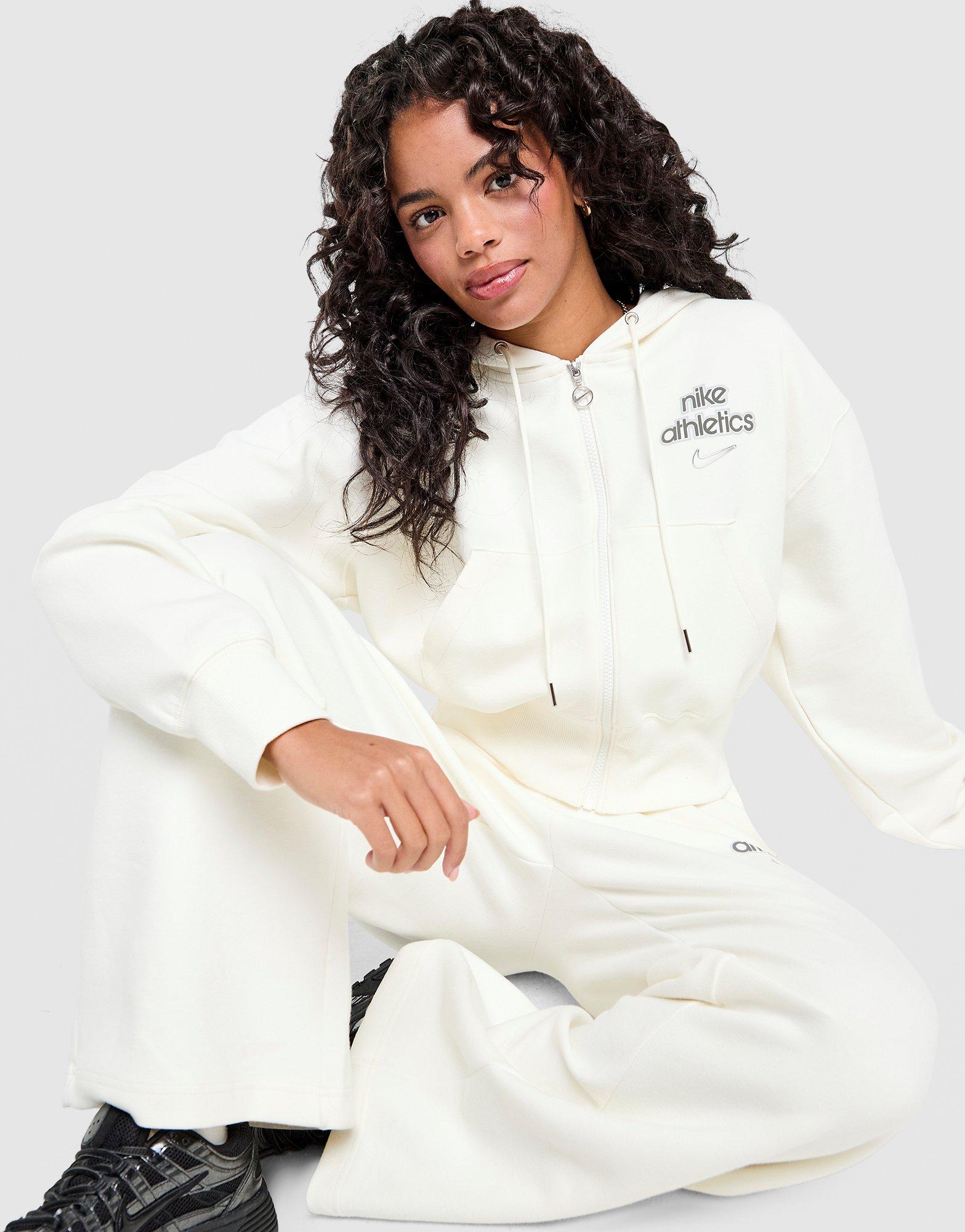 White Nike Graphic Swoosh Crop Full Zip Hoodie - JD Sports Malaysia