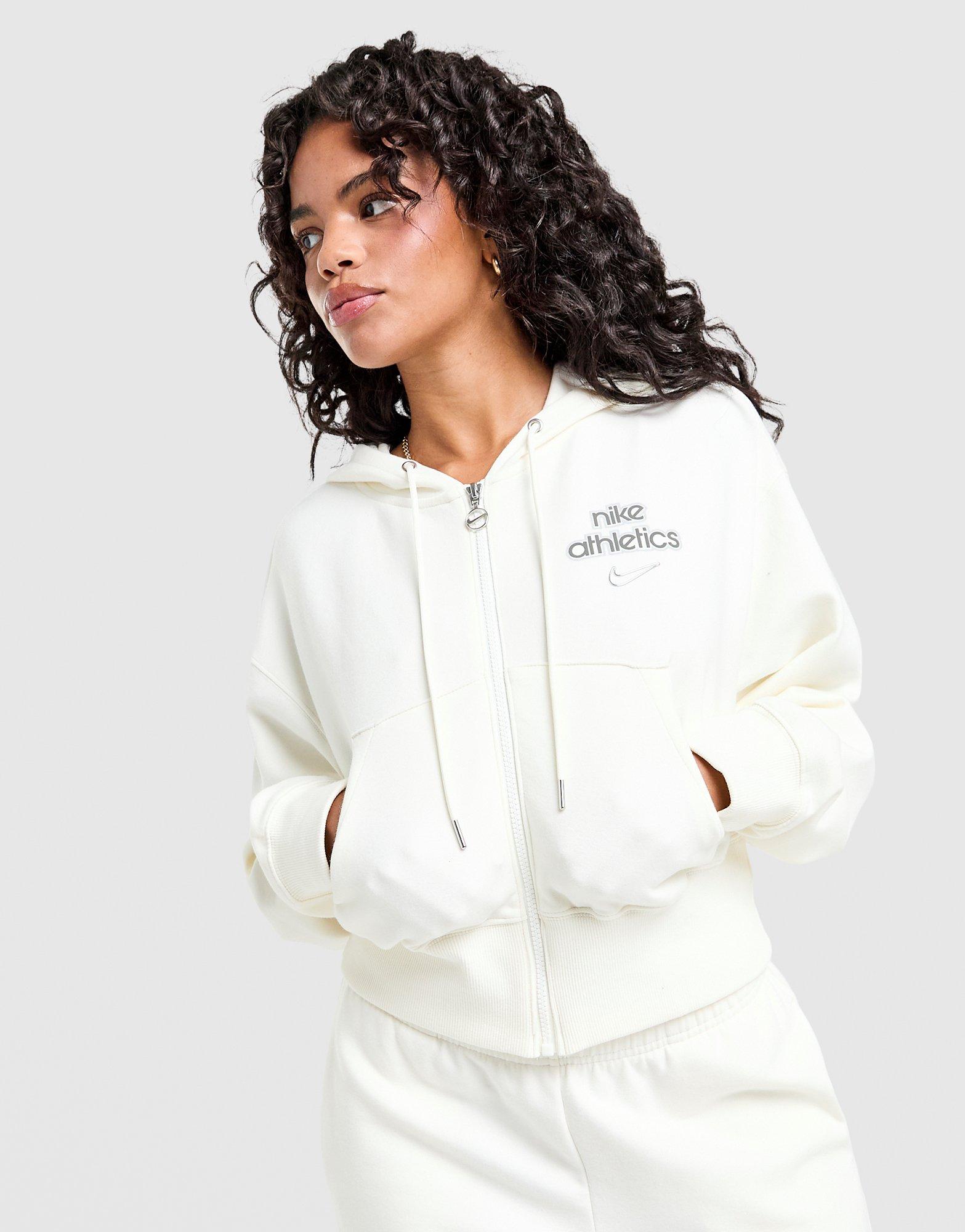 White Nike Graphic Swoosh Crop Full Zip Hoodie - JD Sports Malaysia