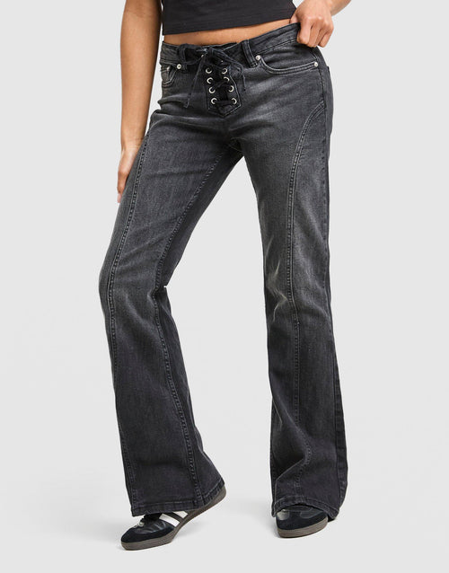 Cross Lace Up Denim Jeans