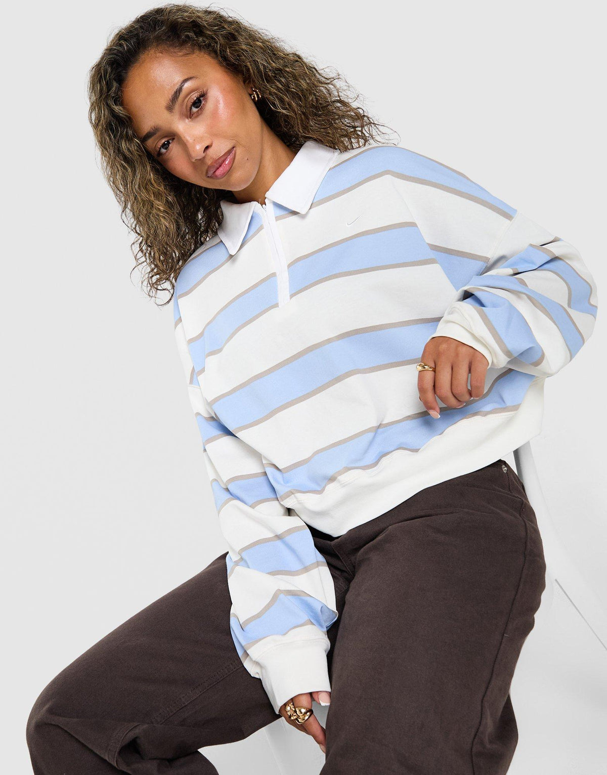 Cropped Stripe Rugby Polo Shirt