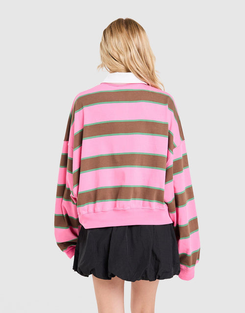 Cropped Stripe Rugby Polo Shirt