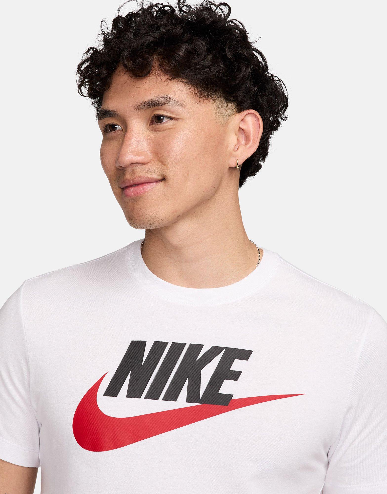 white nike t shirt red tick