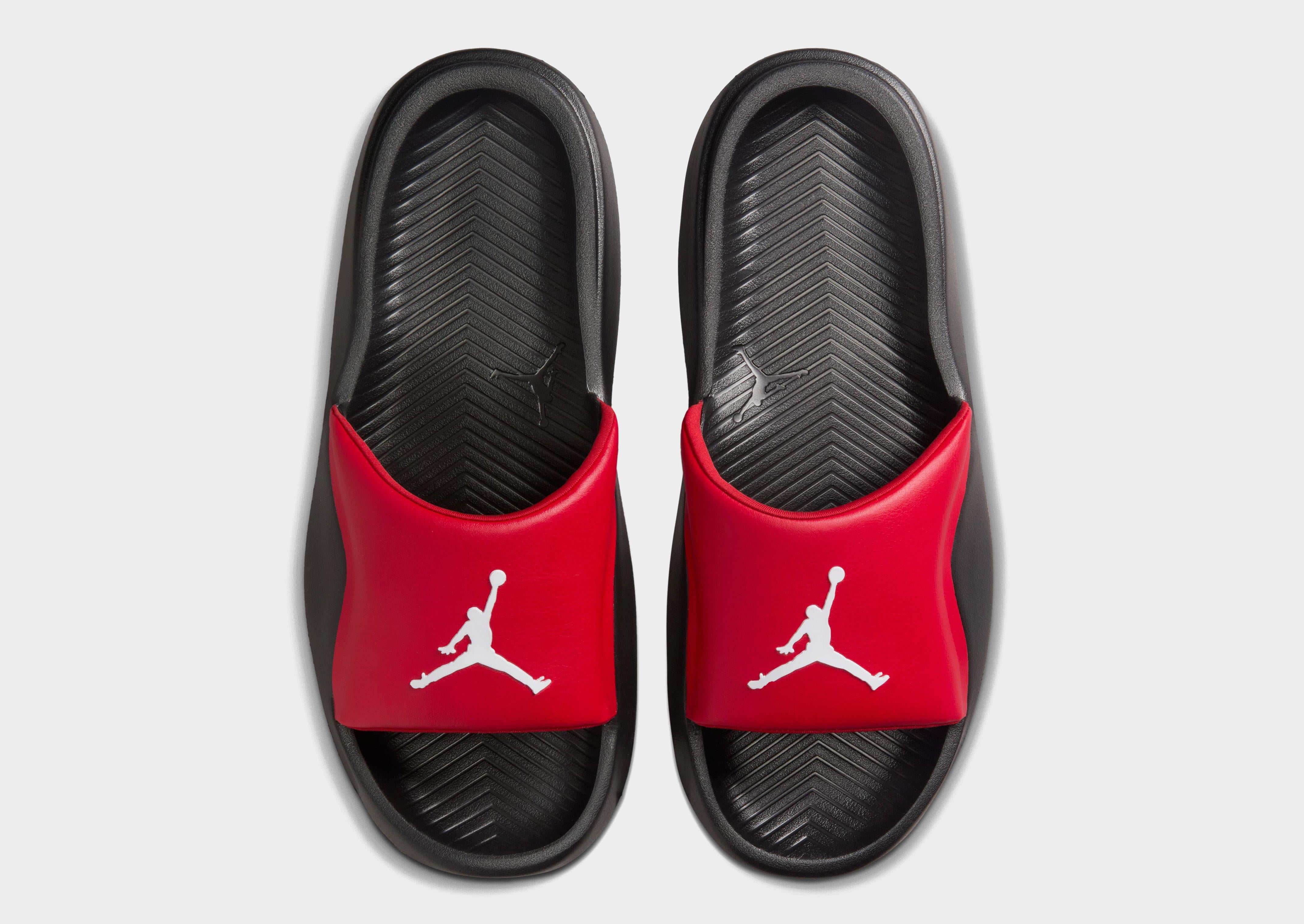 jordan slides red and black