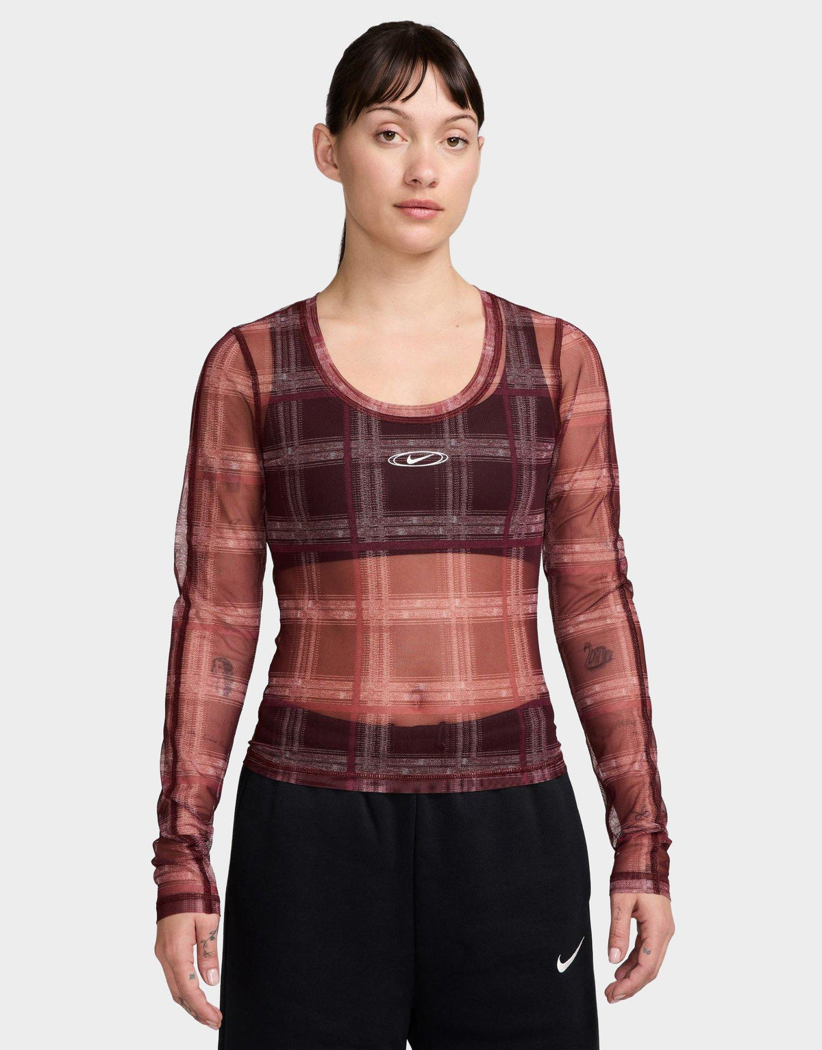 Sportswear Slim Plaid Mesh Top