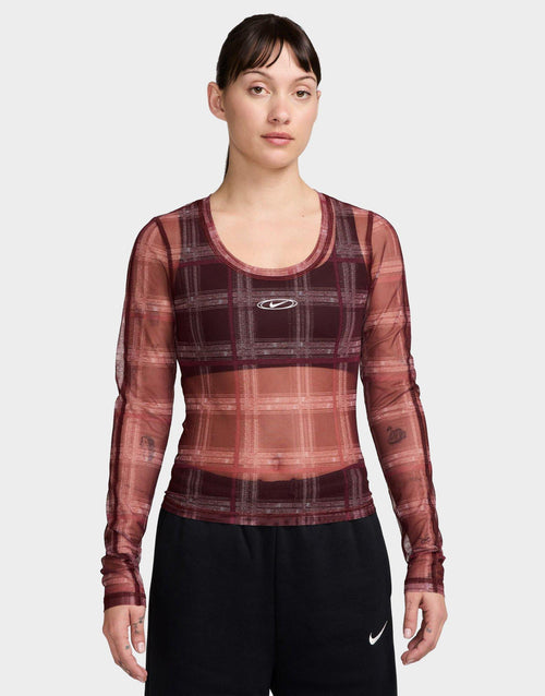 Sportswear Slim Plaid Mesh Top