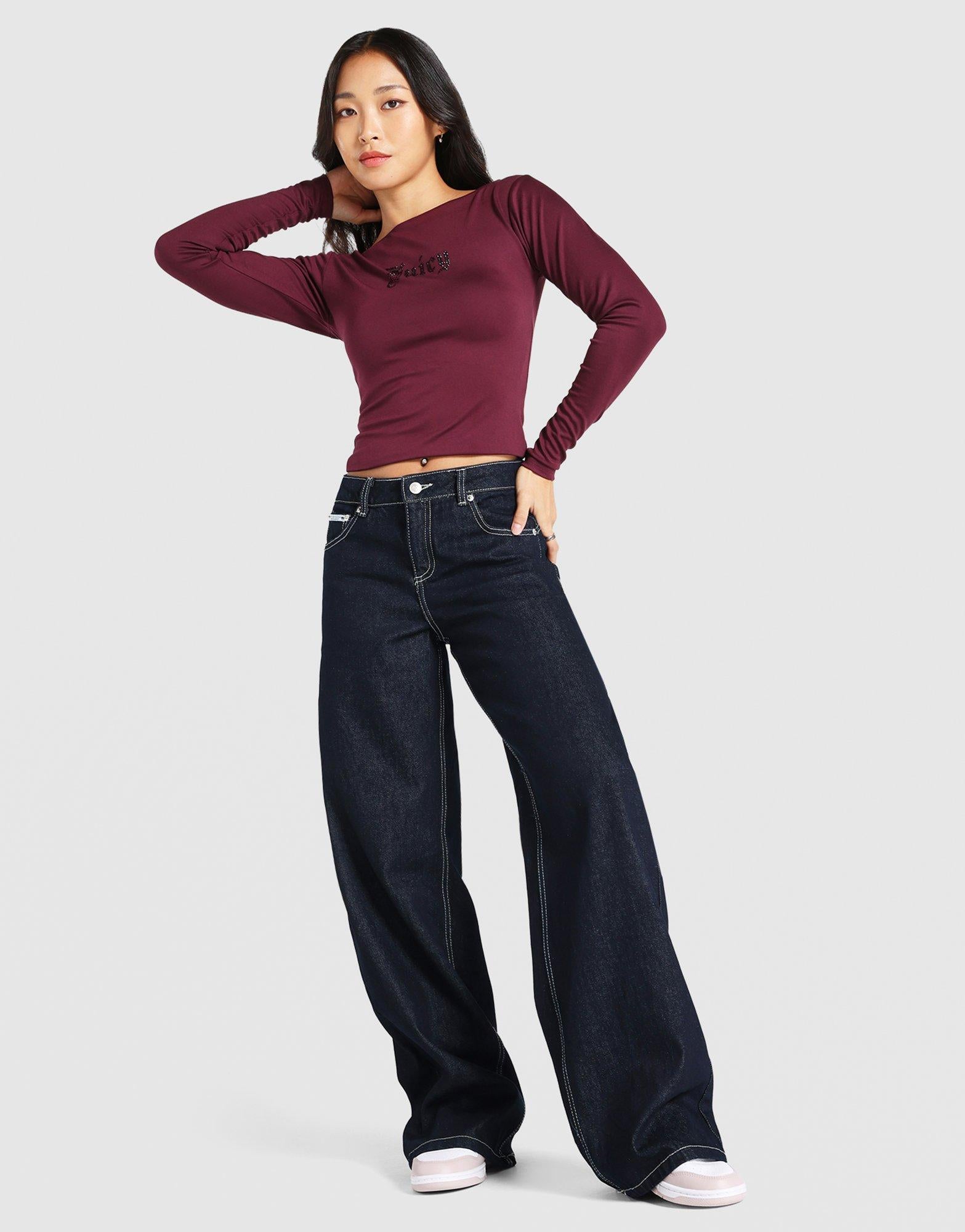 Dog Crest Wide Leg Indigo Denim Jeans