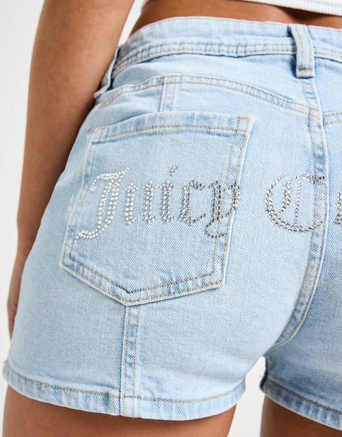 Diamante Logo Denim Shorts