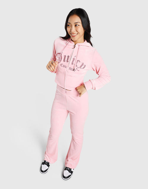 Hooded Full Zip Velour Crystal
