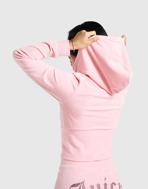 Hooded Full Zip Velour Crystal
