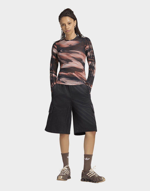 Long Sleeve Mesh Marble All Over Print T-Shirt