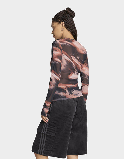 Long Sleeve Mesh Marble All Over Print T-Shirt