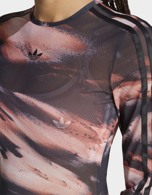 Long Sleeve Mesh Marble All Over Print T-Shirt