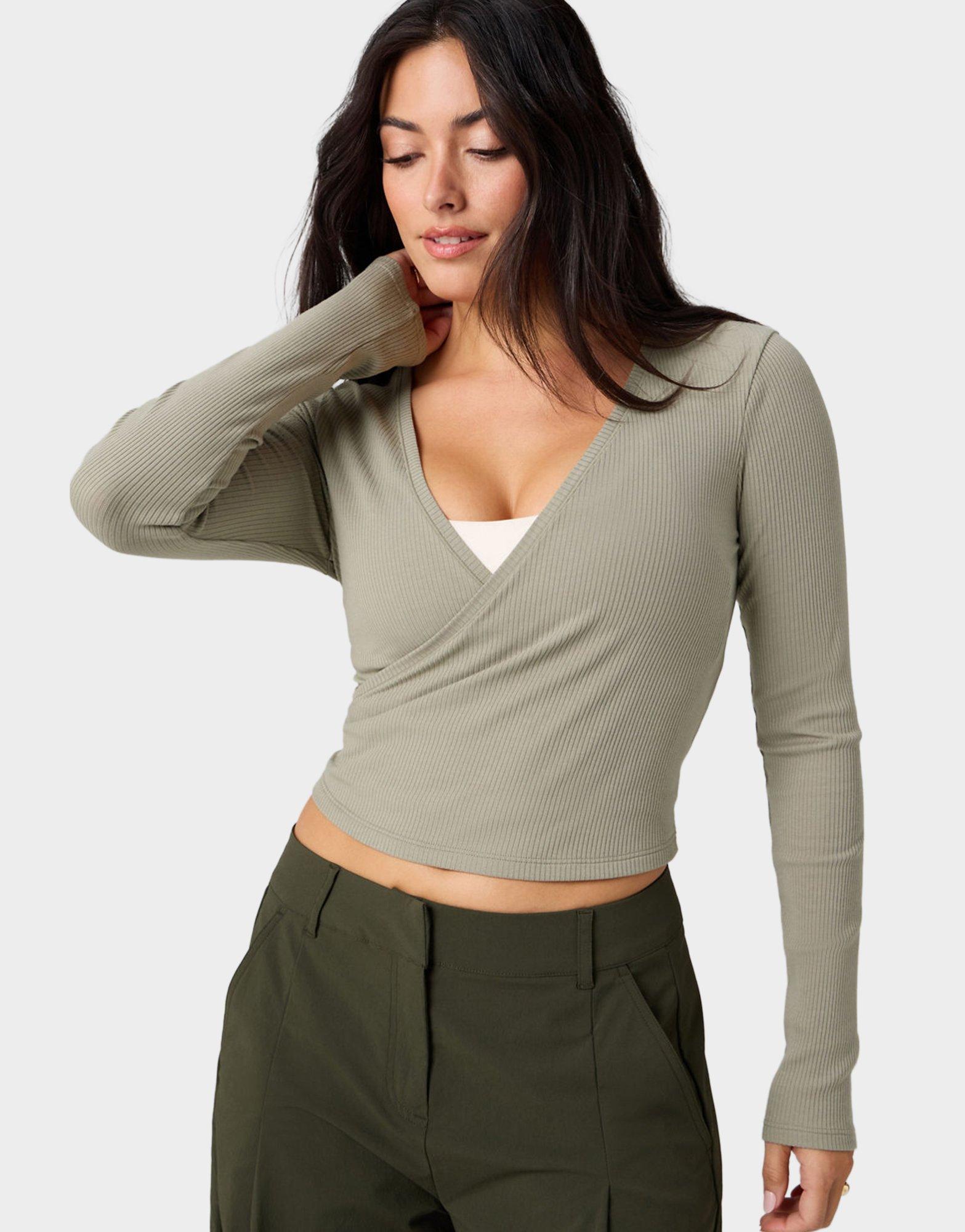 Modal Rib V-Neck Long-Sleeve Top