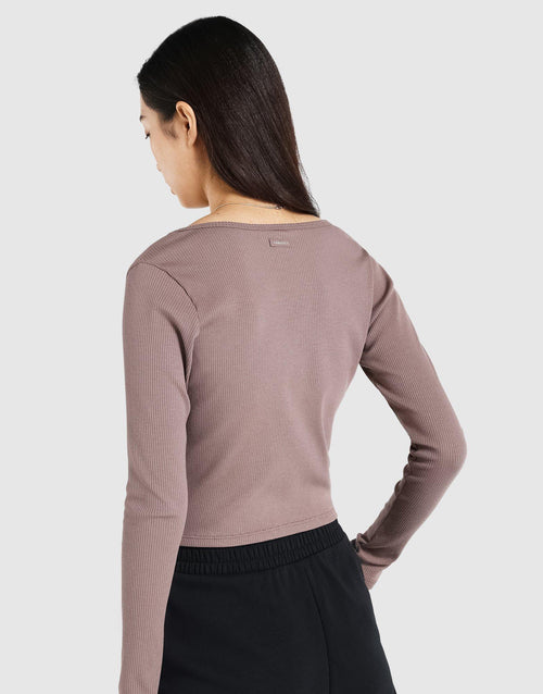 Modal Rib Cardigan Long-Sleeve Top