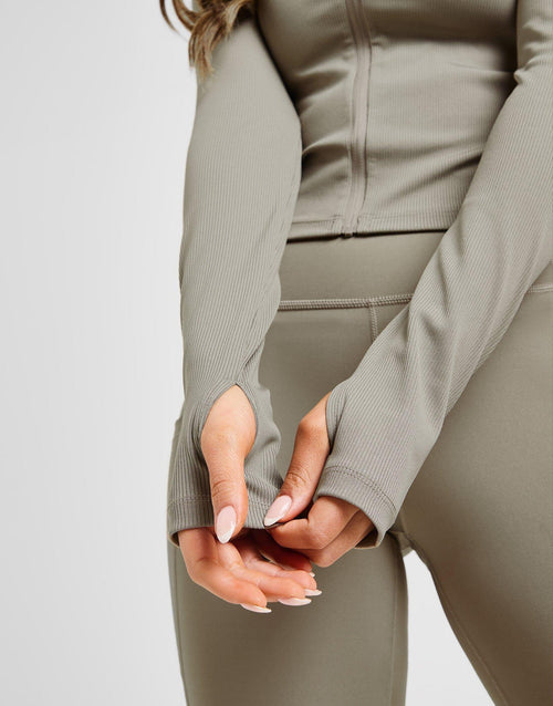 Rib Long Sleeve Full Zip Top
